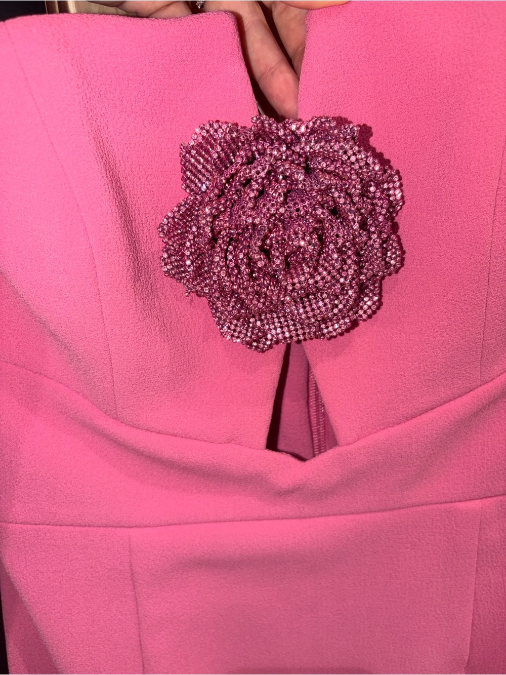 Rebecca Vallance Hot Pink Strapless Midi Dress with Floral Rosette - Picture 3 of 6